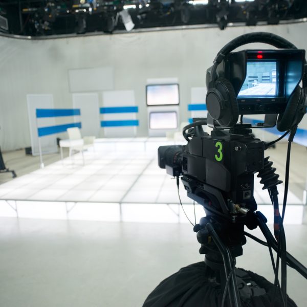 Television studio with camera and lights Television studio with camera and lights